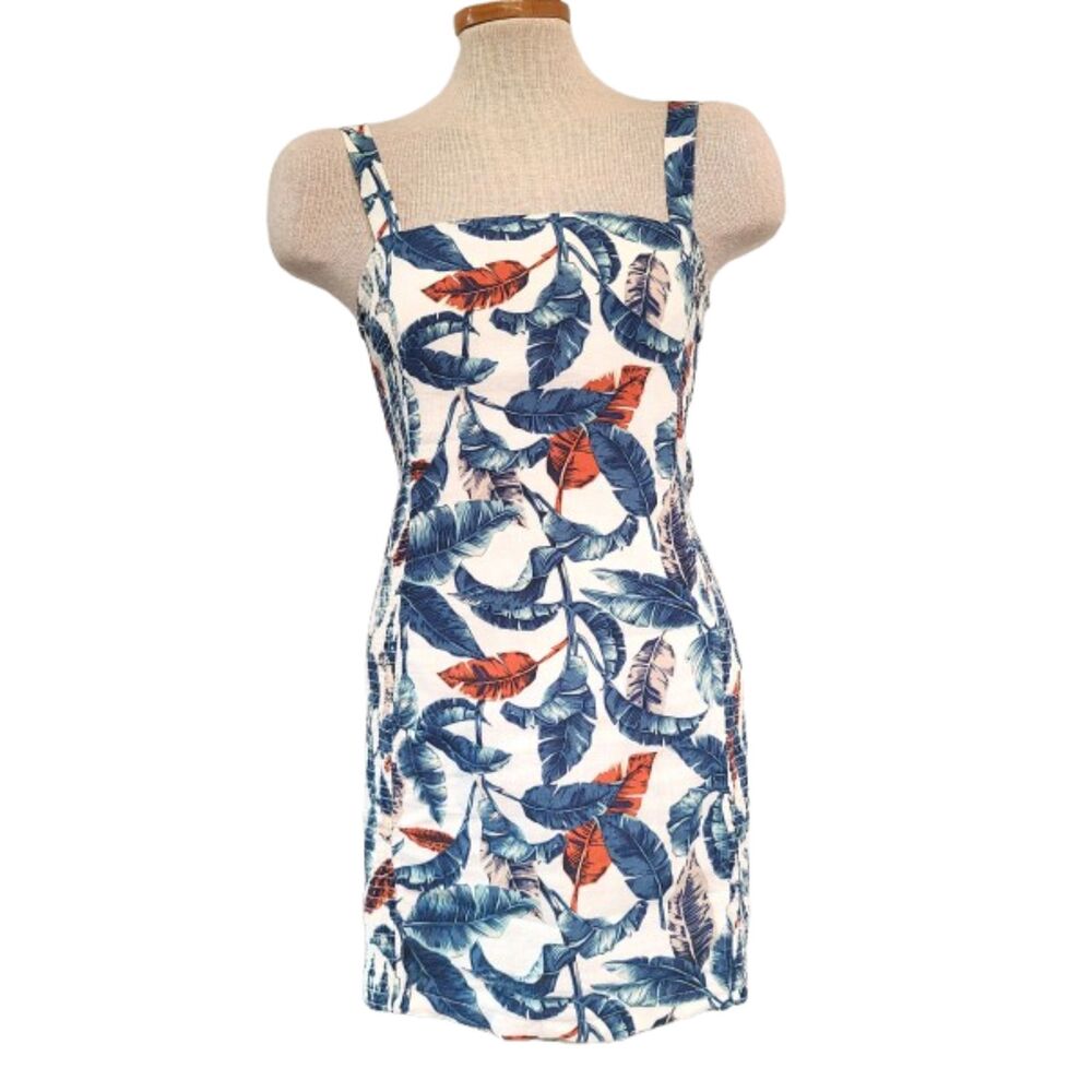 Robin K Linen Blend Hawaiian Tropical Mini Dress SMALL Resort Vacation‎ Tank S
